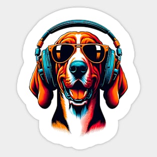 Smiling Redbone Coonhound DJ in Japanese Art Fusion Sticker